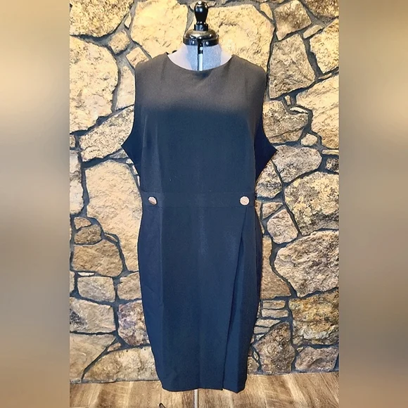 H & M Black sleeveless dress Gold buttons sz XXL